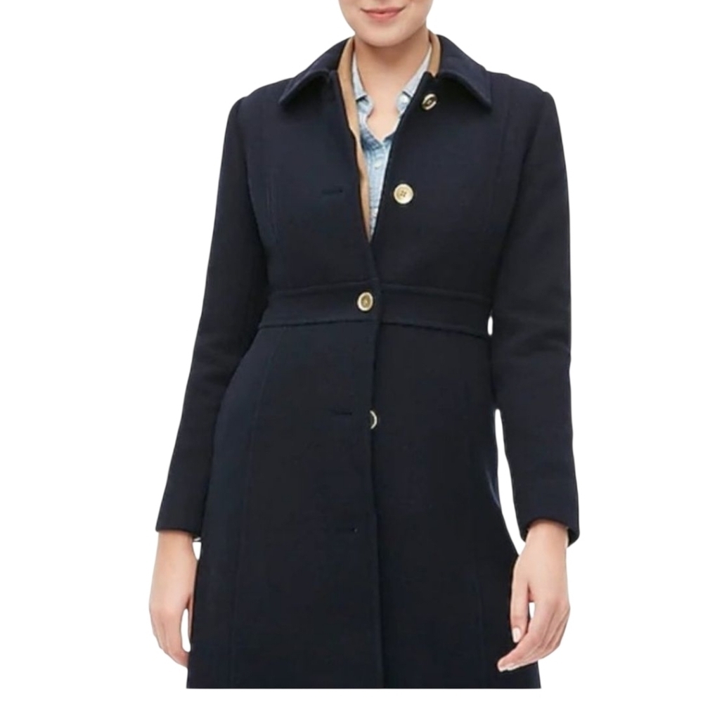 J. CREW Factory Navy Blue Wool Blend Lady Day Coat - Picture 3 of 15